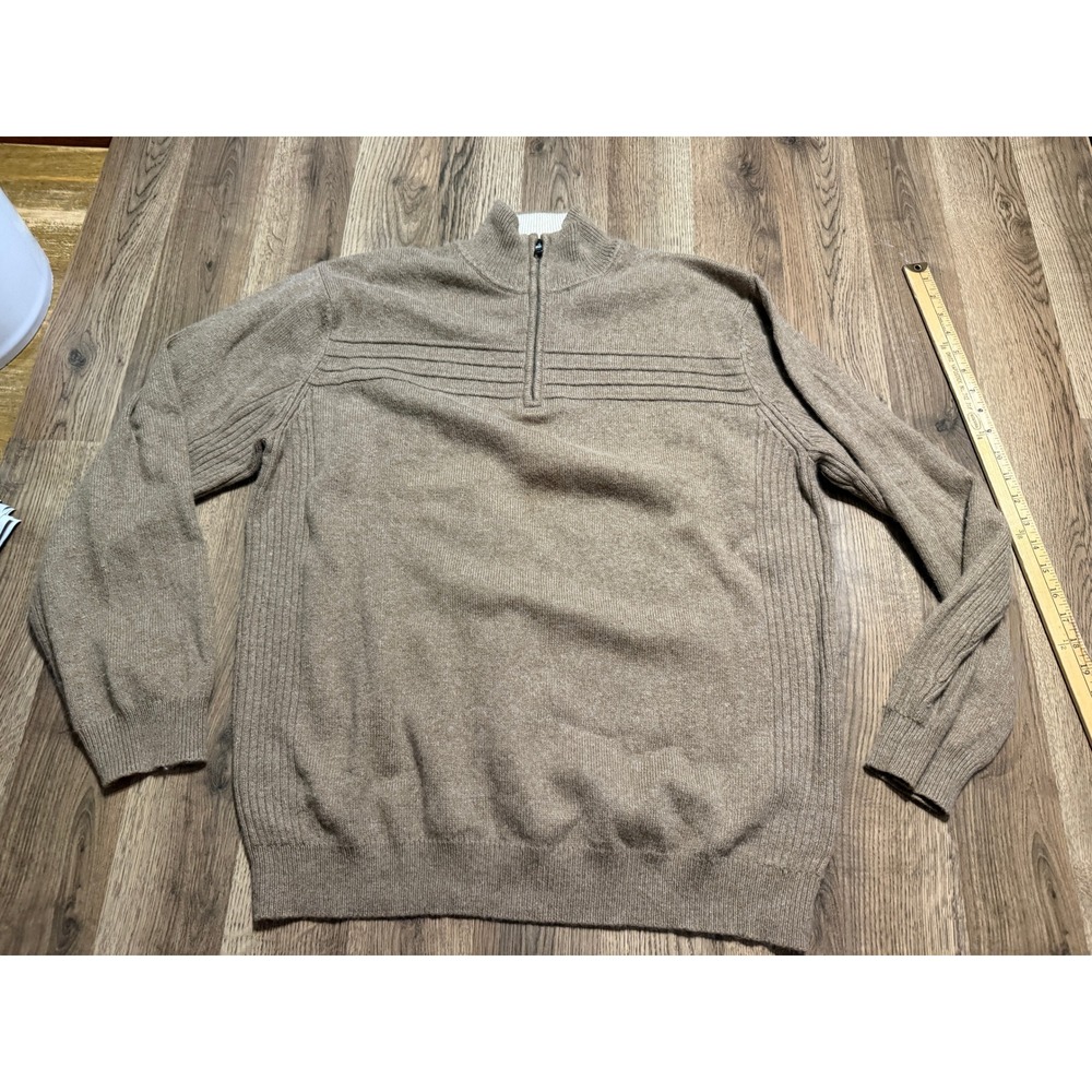 Crazy Horse Sweater Mens Size XL Tan Quarter Zip Pullover Angora Blend Ribbed